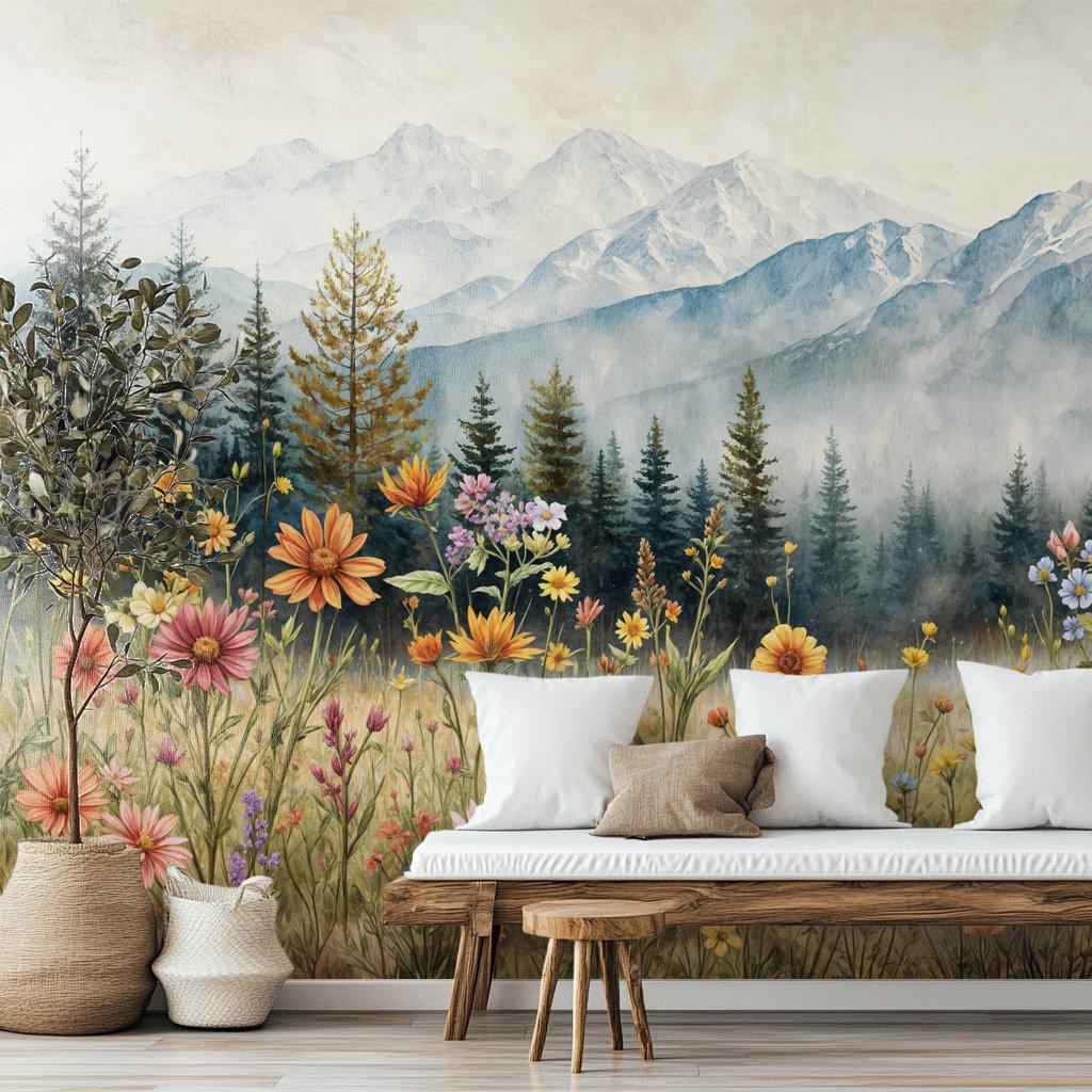 3D Printing Heat Resistant Material - Custom Size Watercolor Mountain Forest Wallpaper
